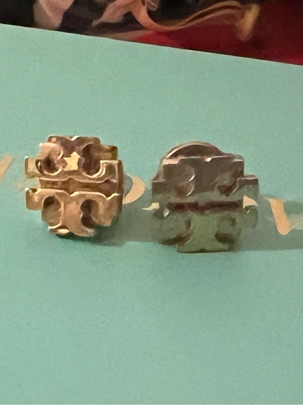 Tory Burch Shiny Gold Double-T Logo Earrings - Picture 3 of 3